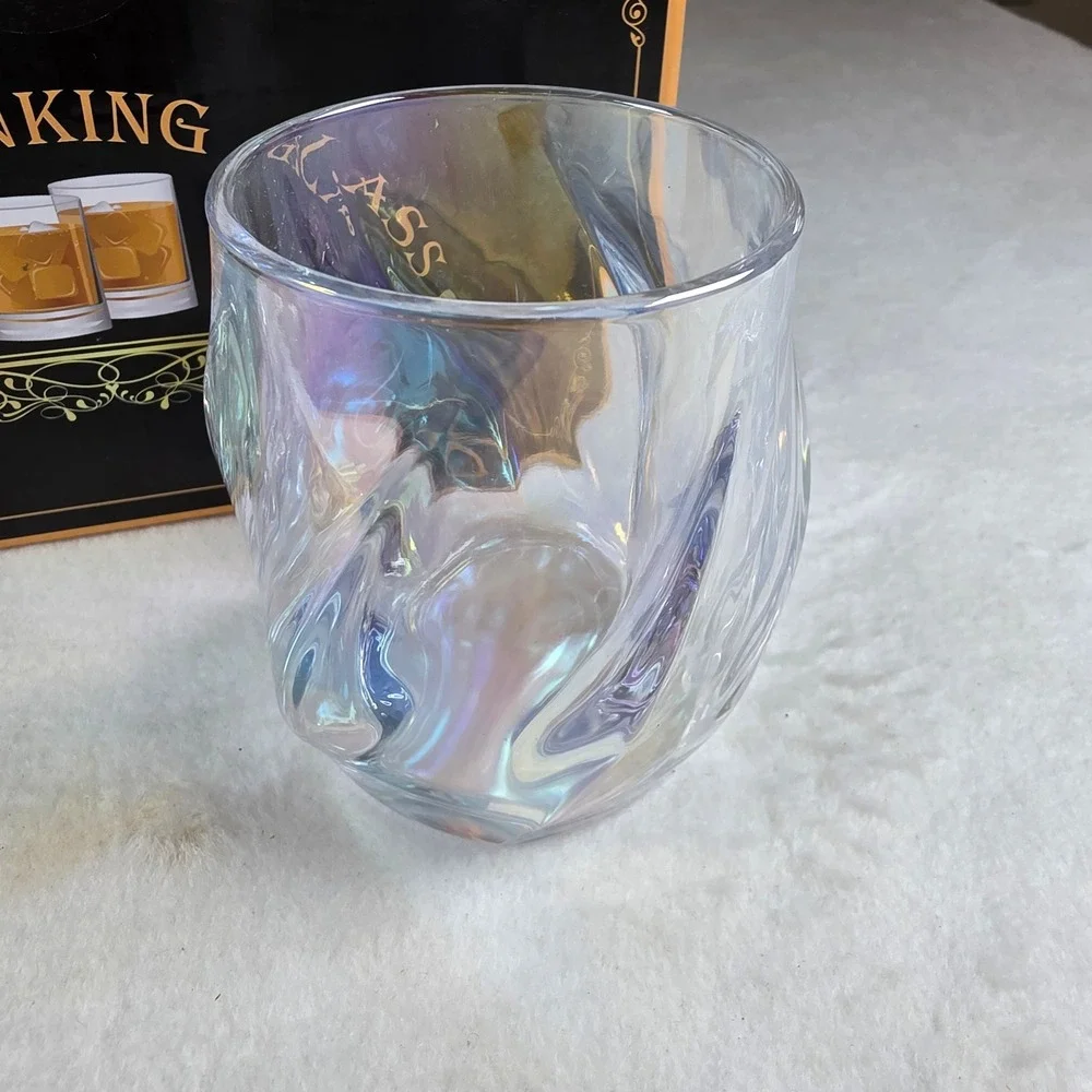 Iridescent Whiskey Glasses‎ Set of 2 Twisted Old Fashioned Rocks Glassware New